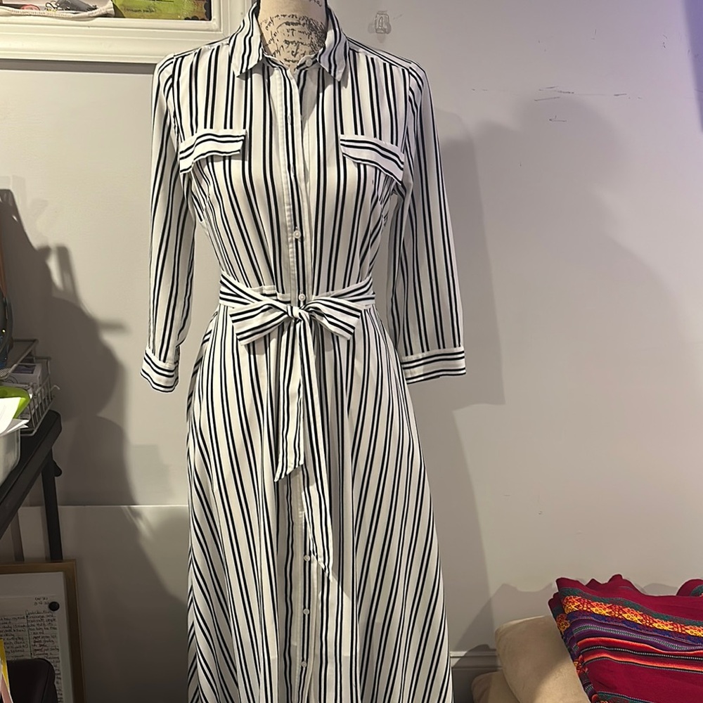 Banana Republic Striped Black and White Shirt Dress. From office to dinner.